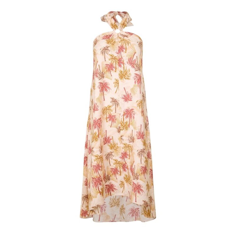 Biba Womens/Ladies Palm Print Halter Neck Maxi Dress / Pink/Yellow